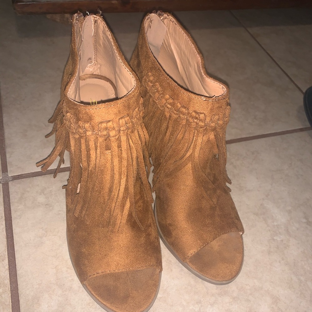 Brown Fringe Booties